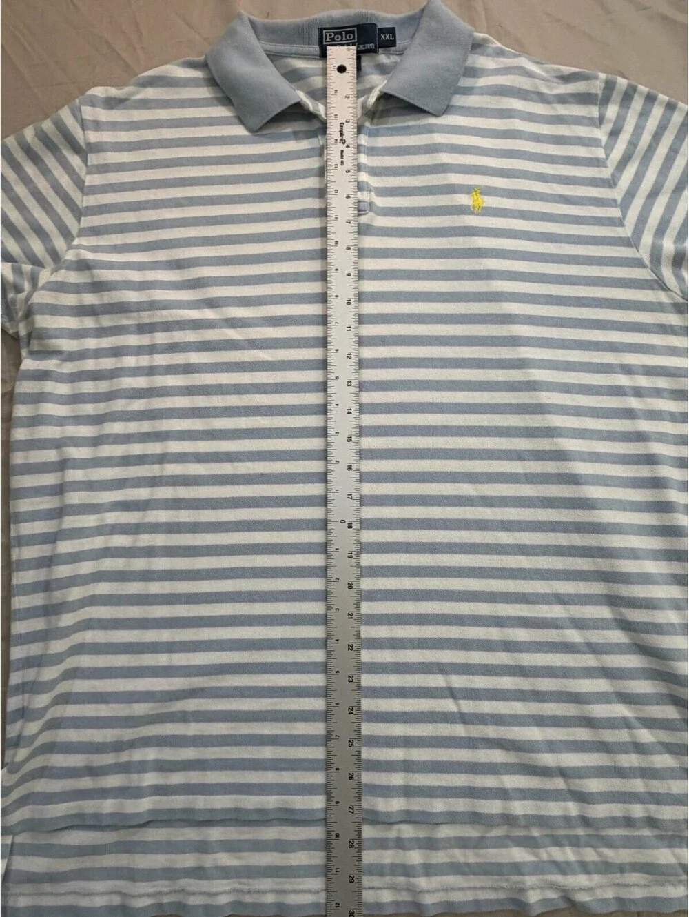 Polo Ralph Lauren Polo Shirt Mens XXL Blue White Stripe Yellow Pony Cotton